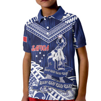 Personalised Samoa Rugby Kid Polo Shirt Pacific Warrior Glory DT05 Kid Navy - Polynesian Pride
