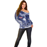 Personalised Samoa Rugby Off Shoulder Sweater Pacific Warrior Glory DT05 - Polynesian Pride