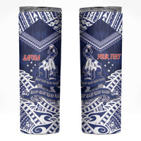 Personalised Samoa Rugby Skinny Tumbler Pacific Warrior Glory DT05 Navy - Polynesian Pride