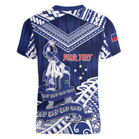 Personalised Samoa Rugby Women V-Neck T-Shirt Pacific Warrior Glory DT05 - Polynesian Pride