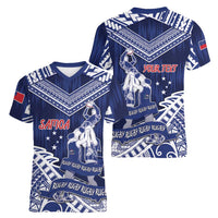 Personalised Samoa Rugby Women V-Neck T-Shirt Pacific Warrior Glory DT05 - Polynesian Pride