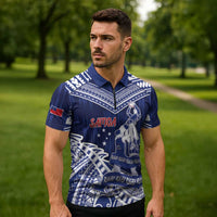 Personalised Samoa Rugby Zipper Polo Shirt Pacific Warrior Glory DT05 - Polynesian Pride