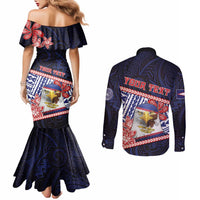 Personalized American Samoa Couples Matching Mermaid Dress and Long Sleeve Button Shirt Bald Eagle With Polynesian Pattern DT05 - Polynesian Pride