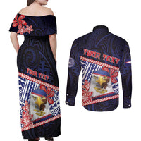 Personalized American Samoa Couples Matching Off Shoulder Maxi Dress and Long Sleeve Button Shirt Bald Eagle With Polynesian Pattern DT05 - Polynesian Pride