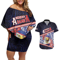 Personalized American Samoa Couples Matching Off Shoulder Short Dress and Hawaiian Shirt Bald Eagle With Polynesian Pattern - Polynesian Pride