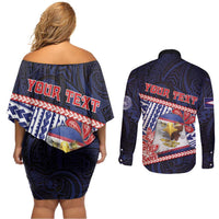 Personalized American Samoa Couples Matching Off Shoulder Short Dress and Long Sleeve Button Shirt Bald Eagle With Polynesian Pattern DT05 - Polynesian Pride