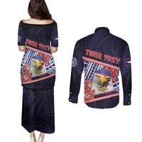 Personalized American Samoa Couples Matching Puletasi and Long Sleeve Button Shirt Bald Eagle With Polynesian Pattern DT05 - Polynesian Pride