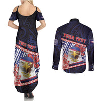 Personalized American Samoa Couples Matching Summer Maxi Dress and Long Sleeve Button Shirt Bald Eagle With Polynesian Pattern DT05 - Polynesian Pride