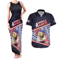 Personalized American Samoa Couples Matching Tank Maxi Dress and Hawaiian Shirt Bald Eagle With Polynesian Pattern - Polynesian Pride