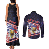 Personalized American Samoa Couples Matching Tank Maxi Dress and Long Sleeve Button Shirt Bald Eagle With Polynesian Pattern DT05 - Polynesian Pride