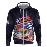 Personalized American Samoa Hoodie Bald Eagle With Polynesian Pattern DT05 Zip Hoodie Navy - Polynesian Pride