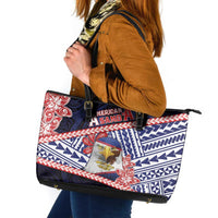 American Samoa Leather Tote Bag Bald Eagle With Polynesian Pattern - Polynesian Pride