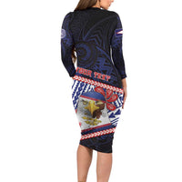 Personalized American Samoa Long Sleeve Bodycon Dress Bald Eagle With Polynesian Pattern DT05 - Polynesian Pride