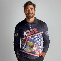Personalized American Samoa Long Sleeve Polo Shirt Bald Eagle With Polynesian Pattern - Polynesian Pride