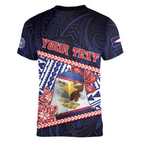 Personalized American Samoa Women V-Neck T-Shirt Bald Eagle With Polynesian Pattern DT05 - Polynesian Pride