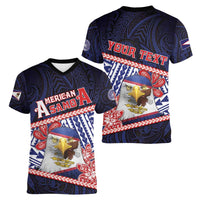 Personalized American Samoa Women V-Neck T-Shirt Bald Eagle With Polynesian Pattern DT05 - Polynesian Pride