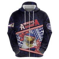 Personalized American Samoa Zip Hoodie Bald Eagle With Polynesian Pattern - Polynesian Pride
