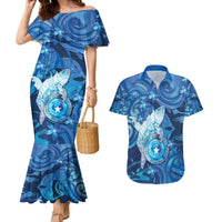 Personalised Northern Mariana Islands Couples Matching Mermaid Dress and Hawaiian Shirt Galaxy Polynesian Shark Tattoo - Polynesian Pride