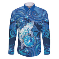 Personalised Northern Mariana Islands Family Matching Off The Shoulder Long Sleeve Dress and Hawaiian Shirt Galaxy Polynesian Shark Tattoo - Polynesian Pride