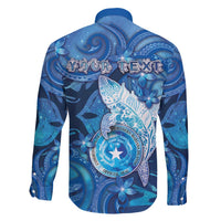 Personalised Northern Mariana Islands Family Matching Off Shoulder Short Dress and Hawaiian Shirt Galaxy Polynesian Shark Tattoo - Polynesian Pride