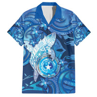 Personalised Northern Mariana Islands Family Matching Short Sleeve Bodycon Dress and Hawaiian Shirt Galaxy Polynesian Shark Tattoo - Polynesian Pride