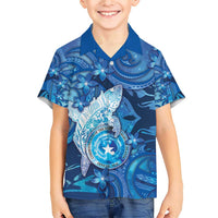 Personalised Northern Mariana Islands Family Matching Short Sleeve Bodycon Dress and Hawaiian Shirt Galaxy Polynesian Shark Tattoo - Polynesian Pride