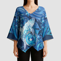 Personalised Northern Mariana Islands Kimono Sleeve Blouse Galaxy Polynesian Shark Tattoo - Polynesian Pride