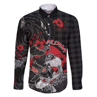 Personalised Hawaiian And Japanese Family Matching Off Shoulder Short Dress and Hawaiian Shirt Aloha Koi Fish Palaka Patterns DT05 Dad's Shirt - Long Sleeve Black - Polynesian Pride