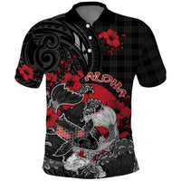Personalised Hawaiian And Japanese Polo Shirt Aloha Koi Fish Palaka Patterns DT05 Black - Polynesian Pride
