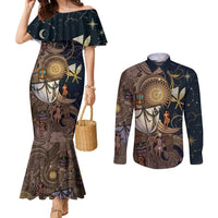 Hawaii Makahiki Couples Matching Mermaid Dress and Long Sleeve Button Shirt Polynesian Sky And Earth - Polynesian Pride