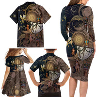 Hawaii Makahiki Family Matching Long Sleeve Bodycon Dress and Hawaiian Shirt Polynesian Sky And Earth - Polynesian Pride