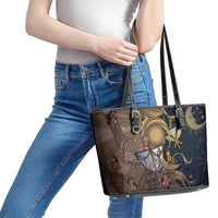 Hawaii Makahiki Leather Tote Bag Polynesian Sky And Earth - Polynesian Pride