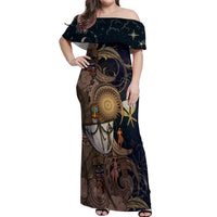 Hawaii Makahiki Off Shoulder Maxi Dress Polynesian Sky And Earth - Polynesian Pride