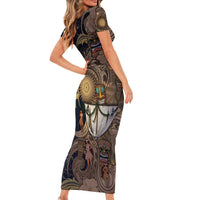 Hawaii Makahiki Short Sleeve Bodycon Dress Polynesian Sky And Earth - Polynesian Pride