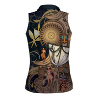 Hawaii Makahiki Women Sleeveless Polo Shirt Polynesian Sky And Earth - Polynesian Pride