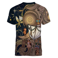 Hawaii Makahiki Women V-Neck T-Shirt Polynesian Sky And Earth - Polynesian Pride