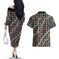 Hawaii Palaka Niihau Shell Lei Couples Matching Off The Shoulder Long Sleeve Dress and Hawaiian Shirt Tropical Island Plaid Patterns DT05 - Polynesian Pride