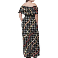 Hawaii Palaka Niihau Shell Lei Family Matching Off Shoulder Maxi Dress and Hawaiian Shirt Tropical Island Plaid Patterns DT05 - Polynesian Pride
