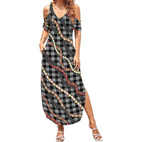 Hawaii Palaka Niihau Shell Lei Family Matching Summer Maxi Dress and Hawaiian Shirt Tropical Island Plaid Patterns DT05 Mom's Dress Black - Polynesian Pride