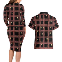 Hawaii Palaka Kahelelani Shell Lei Costume Couples Matching Long Sleeve Bodycon Dress and Hawaiian Shirt Plaid Patterns DT05 - Polynesian Pride