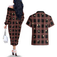 Hawaii Palaka Kahelelani Shell Lei Costume Couples Matching Off The Shoulder Long Sleeve Dress and Hawaiian Shirt Plaid Patterns DT05 - Polynesian Pride