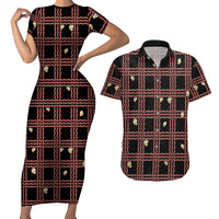 Hawaii Palaka Kahelelani Shell Lei Costume Couples Matching Short Sleeve Bodycon Dress and Hawaiian Shirt Plaid Patterns DT05 Black - Polynesian Pride