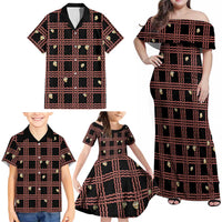 Hawaii Palaka Kahelelani Shell Lei Costume Family Matching Off Shoulder Maxi Dress and Hawaiian Shirt Plaid Patterns DT05 - Polynesian Pride