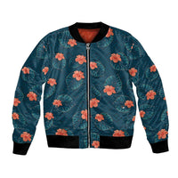 Hawaii Monstera Bomber Jacket Hibiscus Flowers Simple Style DT05 Unisex Dark Teal - Polynesian Pride
