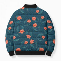 Hawaii Monstera Bomber Puffer Jacket Hibiscus Flowers Simple Style - Polynesian Pride
