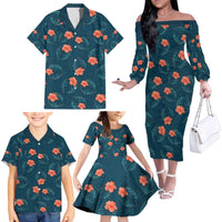 Hawaii Monstera Family Matching Off The Shoulder Long Sleeve Dress and Hawaiian Shirt Hibiscus Flowers Simple Style - Polynesian Pride