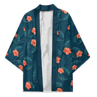 Hawaii Monstera Kimono Hibiscus Flowers Simple Style DT05 Unisex Dark Teal - Polynesian Pride