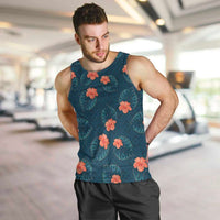 Hawaii Monstera Men Tank Top Hibiscus Flowers Simple Style DT05 Dark Teal - Polynesian Pride