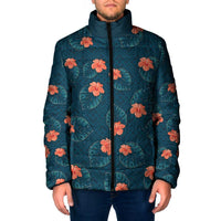 Hawaii Monstera Padded Jacket Hibiscus Flowers Simple Style DT05 Men Dark Teal - Polynesian Pride