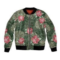 Hawaii Bomber Jacket Green Polynesian Monstera Patterns DT05 Unisex Green - Polynesian Pride